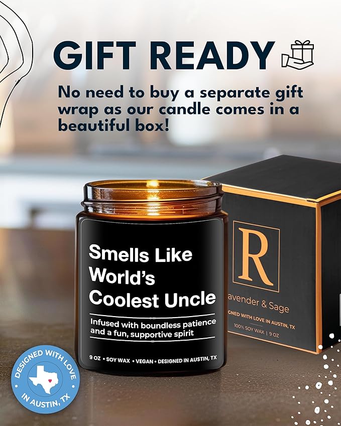 World's Coolest Uncle Candle, Perfect Uncle Gifts for Father's Day, Thoughtful Presents from Nephew or Niece, Best Sentimental Gifts for His Birthday, Christmas, Special Occasions, Gift-Ready