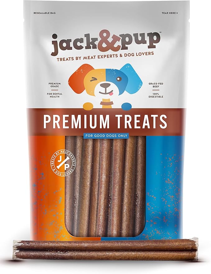 Jack&Pup 6 Inch Bully Sticks for Medium Dogs (25 Pack) Dog Chews Long Lasting, Single Ingredient 100% Beef Bully Sticks for Dogs