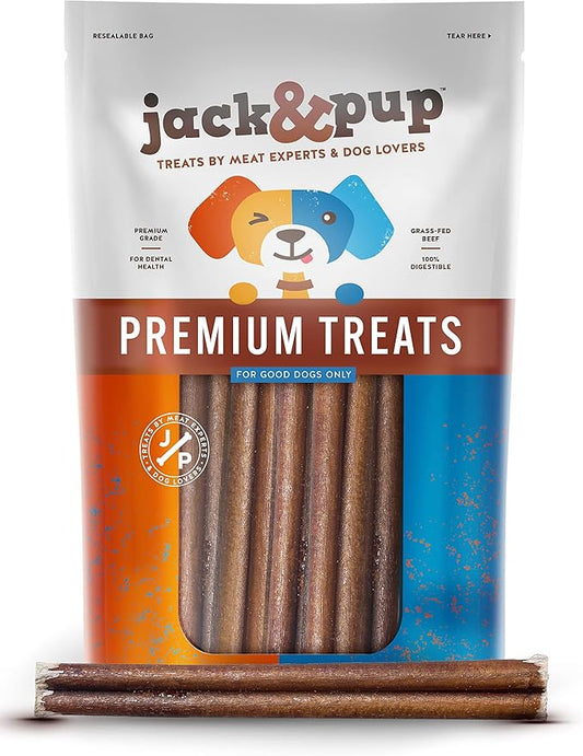 Jack&Pup 6 Inch Bully Sticks for Medium Dogs (25 Pack) Dog Chews Long Lasting, Single Ingredient 100% Beef Bully Sticks for Dogs