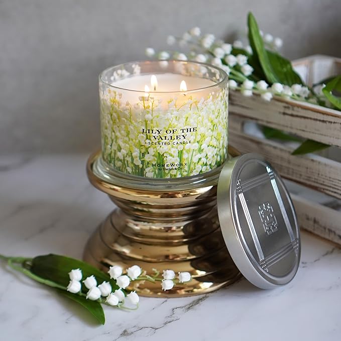HomeWorx by SLATKIN + CO. Candle- Lily of The Valley, 14 oz. 3-Wick Premium Scented Candle - 20-40 Hours Burn Time