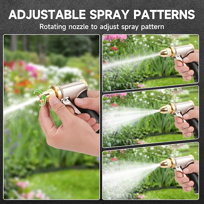 2Pack Garden Hose Nozzle, Upgraded Heavy Duty Metal Spray Nozzle, High Pressure Water Nozzle with Adjustable Patterns, 100% Metal Handheld Nozzle for Watering Plants, Car Washing, Patio, Pet