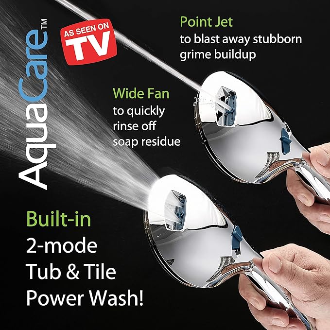 Hotel Spa AquaCare for California As-Seen-On-TV High Pressure Handheld Rain 50-mode 3-way Shower Head Combo with Adjustable Arm, Anti-clog Jets, Tub & Pet Power Wash, 6 ft. Stainless Steel Hose
