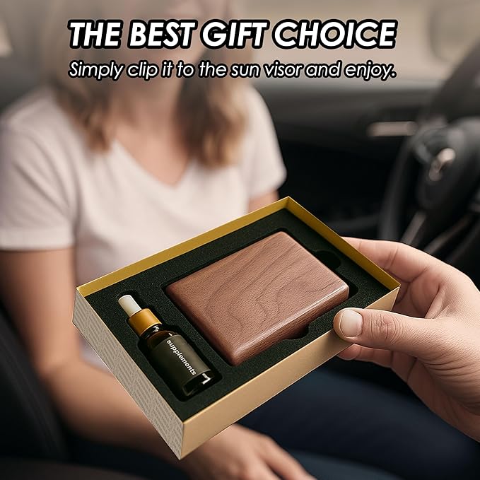Gift Boxed Car Air Freshener – Long-Lasting Fragrance for 90+ Days – Wooden Car Diffuser – 8 Scents Available – Includes 1 Bottle of 5ML Essential Oil Refill – 0.17 FL OZ (Lavender)