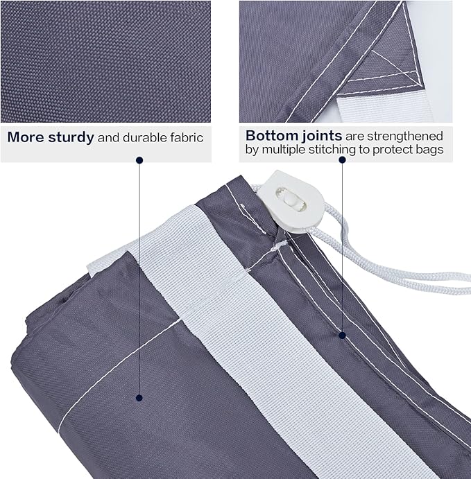 HOMEST 2 Pack XL Nylon Laundry Bag with Strap, Large Dirty Garments Organizer, Easy Fit a Hamper or Clothing Basket, Can Carry Up to 4 Loads of Clothes, Grey and Sky Blue