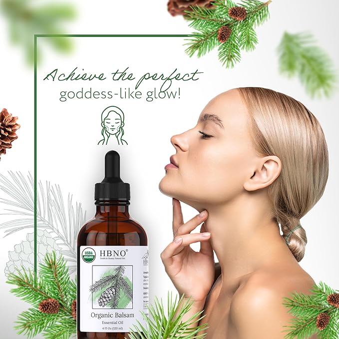 HBNO Organic Fir Balsam Essential Oil - Huge 4 oz (120ml) Value Size - USDA Certified Organic Fir Balsam Oil, Perfect for Aromatherapy, Soap Making, DIY, Fragrances, Diffuser