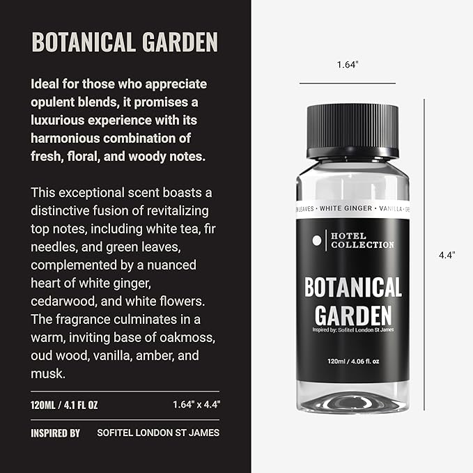 Hotel Collection Diffuser Oil - Botanical Garden - Aromatherapy Essential Fragrance Oil - Green Leaves, White Ginger, and Vanilla - 120mL 4.1 Fl oz