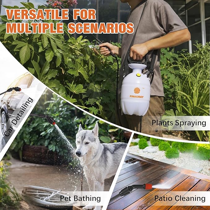 1 Gallon/3.78L Pressure Sprayer - Multi-Use Pump Mister for Garden, Lawn & Home with 2 Nozzles, Shoulder Strap & Gloves - Ideal as Weed, Plant & Water Sprayer