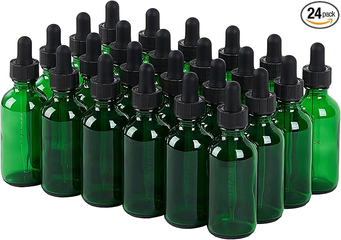 24 Pcs, 2oz Glass Dropper Bottle, Leakproof Tincture Bottles with Dropper, Green Reusable Eye Dropper Bottle, for All Kinds of Liquids (Green, 2oz-24pcs)