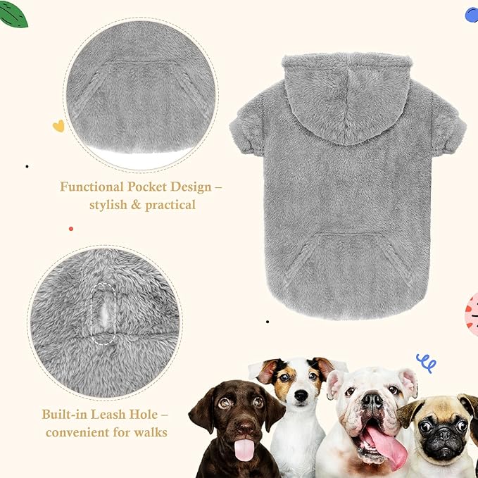 3XL Dog Sweaters for Large Dogs,Dog Hoodie,Warm Fuzzy Fleece Sweatshirt with Hood & Pocket,Leash Hole,Cozy Cold Weather Pet Clothes Sweater Hoodie for Large Dogs(Grey,3XL)