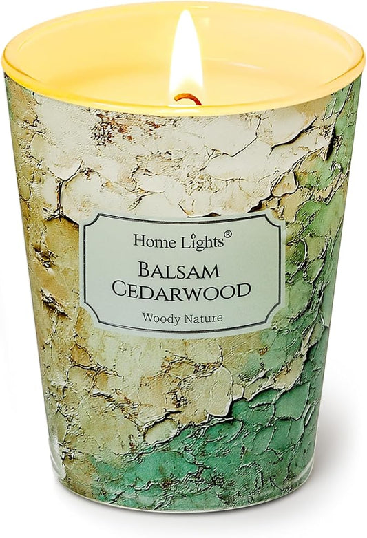 HomeLights Balsam Cedarwood Scented Candles | 6.7oz Soy Candles Industrial Chic Large Candle Jars | Ideal Candle Gifts for Events, Home Decor Stress, Relief & Relaxation