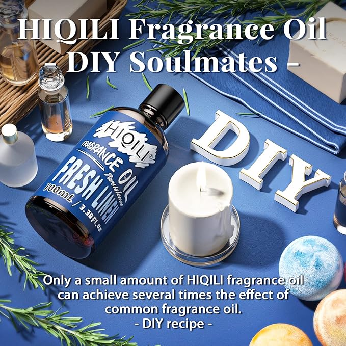 HIQILI Fresh Linen Fragrance Oil 100ml, Single Essential Oil for Diffuser Car Freshies, Clean Fresh Scent for Candle Making Soap Laundry 3.38 Fl Oz