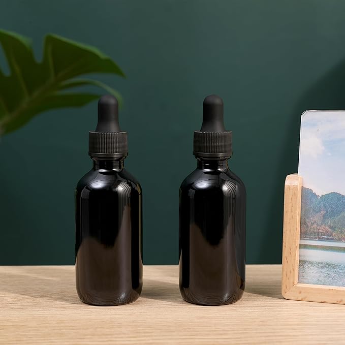 2oz Glass Dropper Bottle,Preety Texture Tincture Bottles with Precise Scales Eye Droppe,for All Kinds Of Mixed Liquids,Leak-Proof Design for Easy Travel (Black-48Pack)