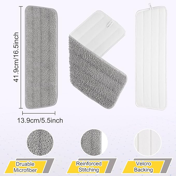 16.5 inch Reusable Mop Pads Microfiber Spray Mop Replacement Heads for Wet/Dry Mops Compatible with Bona Floor Care System (5 Pack)