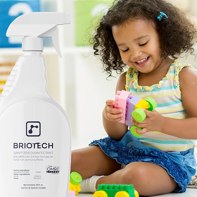 BRIOTECH Sanitizer Disinfectant Hypochlorous Spray, Kill 99.99% of Viruses & Bacteria, Control Mold, Eliminate Odor, Gentle for Nursery & Play Rooms, Food Contact Surface Sanitizer, 8 fl oz