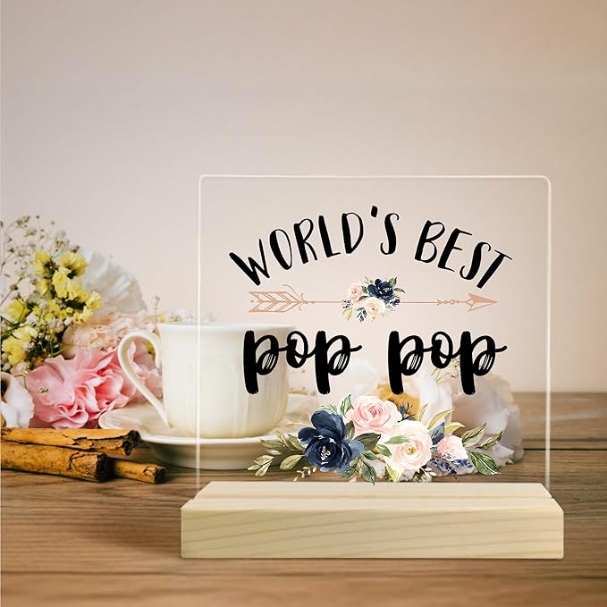 Pop Pop Gifts, Grandpa Gifts, World's Best Pop Pop Acrylic Plaque, Papa Gifts from Grandkids, Pops Gifts for Grandpa, Best Grandpa Gifts Acrylic Sign Desk Table Shelf Decor