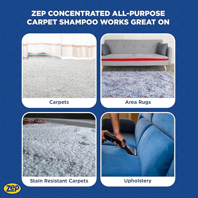 Zep All-Purpose Carpet Shampoo Concentrate Cleaner - 1 Gallon (Case of 2) ZUCEC128 - Professional Formula Removes Dirt and Stains