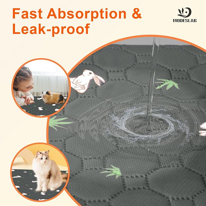 4-Pack Guinea Pig Cage Liner, 16in x 30in Fast Absorption Washable Bedding Pee Pads for Dogs Puppy Rabbit Small Animal Cage Mat, Leakproof & Non-Slip