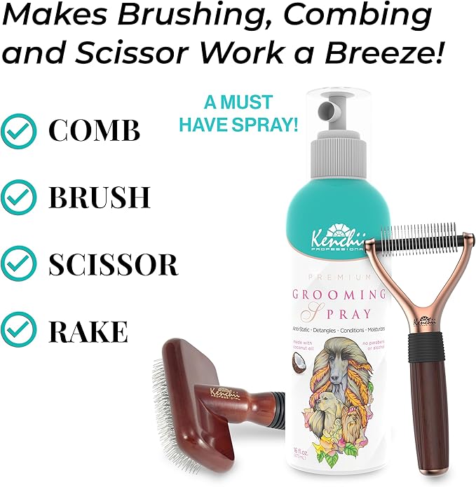 Kenchii Premium Pet Grooming Spray for Dogs and Cats | All-Natural Scented Moisturizing Pet Detangler Spray | Pet Conditioner Coat Shine Spray