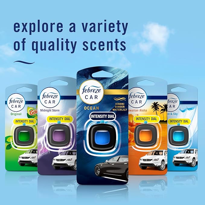 Febreze Car Ocean Scent Air Freshener Vent Clip, .07 oz. Car Vent Clip, Pack of 4