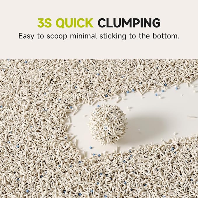 4-in-1 Tofu Cat Litter, Mixed Cassava, Baking Soda, SAP, Natural Plant, Fast Clumping, Strong Water Adsorption & Deodorization, No Tracking, Dust-Free, Flushable, (5.5lbs x 2bags)