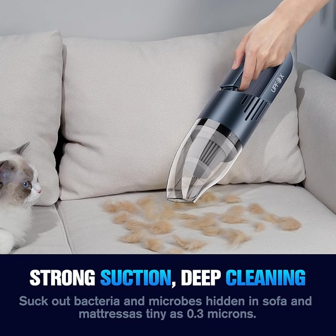 2025 Upgrade Mini Vacuum Cleaner-Hand Vacuum Cordless Rechargeable Car Vacuum Cleaner Powerful Suction Portable Vacuum for Car Home Office Pet (Blue)