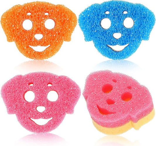 3 Pcs Dual Sided Scrub Sponge Multi Functional Cute Temperature Sensitive Non Scratch Dish Sponge for Washing Dishes Kitchen Bathroom(Dog)