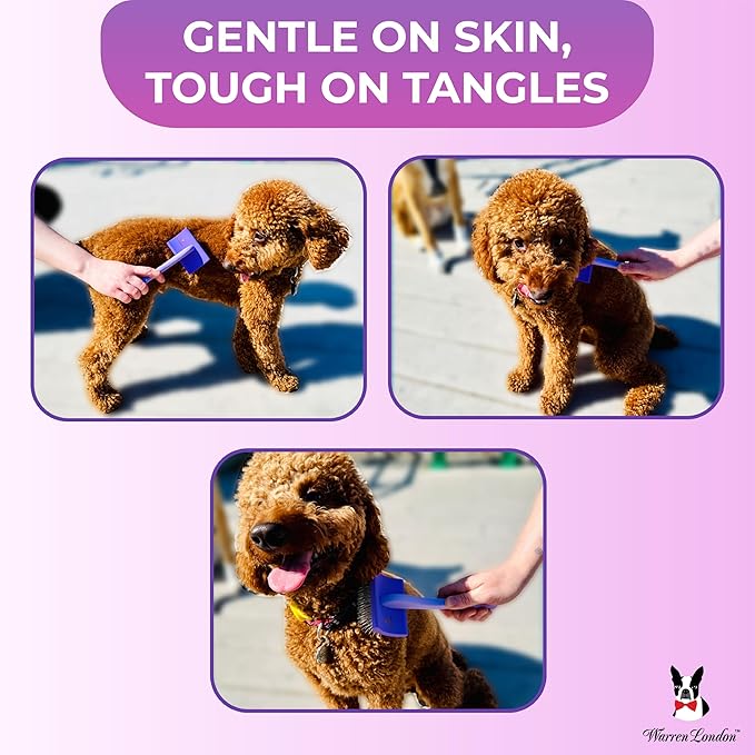 Warren London Precision Pro Slicker Brush for Dogs – 3.5" x 2" Medium Slicker Brush for Tangle-Free Grooming – Soft Pins for Medium & Long Coats – Ergonomic Handle – Professional Pet Grooming Tool