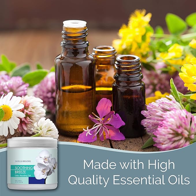 SMELLS BEGONE Air Freshener Odor Absorber Gel - Absorbs Odor from Bathrooms, Cars, Pet Areas, Boats and RVs - Made with Essential Oils - Soothing Breeze Scent - 15 Ounce