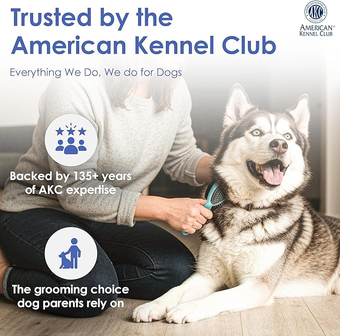 AKC - Double-Sided Grooming Brush for Dogs & Cats |Soft Bristles & Stainless Steel Pins for Removing Tangles, Shedding & Loose Fur |Gentle on Skin | Comfortable Grip Handle for Easy Brushing & Bathing