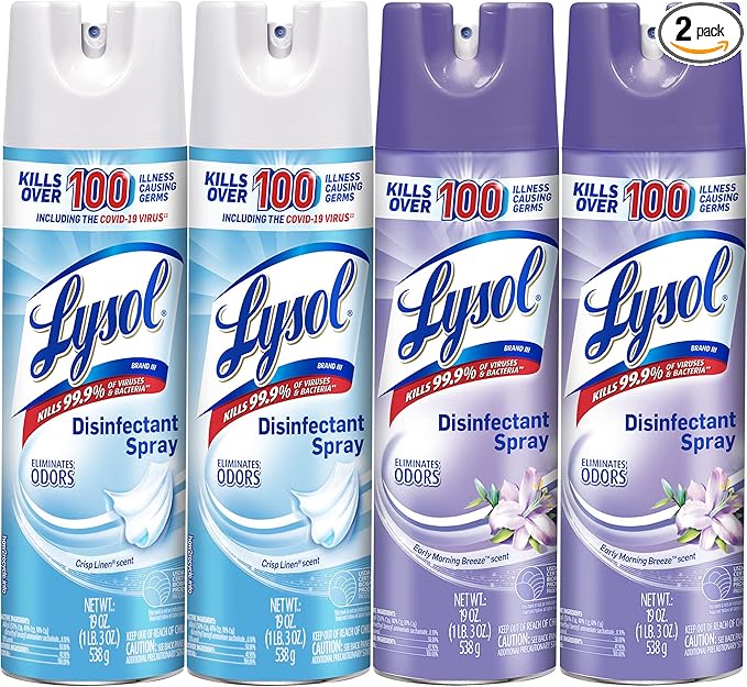 Lysol 2x19oz Crisp Linen + 2x19oz Early Morning Breeze Disinfectant Spray Bundle