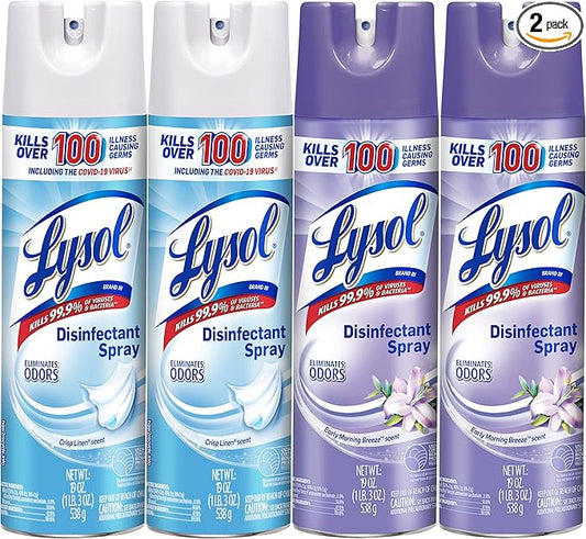 Lysol 2x19oz Crisp Linen + 2x19oz Early Morning Breeze Disinfectant Spray Bundle
