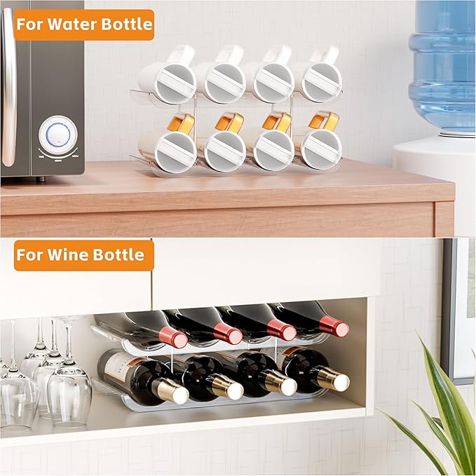 2 Tier Stackable Water Bottle Organizer for 40 oz Stanley Cup,Yeti and Other Tumbler Organizer,Larger Compartment Stanley Cup Holder,Wine Rack and Waterbottle Holder for Kitchen Cabinets,Countertop