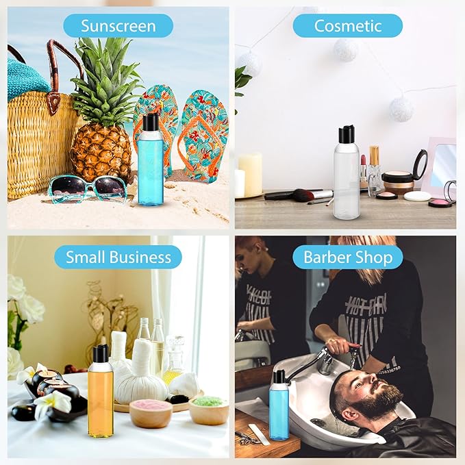 24 Pcs 6.8 oz (200ml) Plastic Empty Bottles Clear PET Refillable Travel Bottles with Disc Top Caps – Leakproof Squeeze Containers for Shampoo, Lotion, Cream & Toiletries