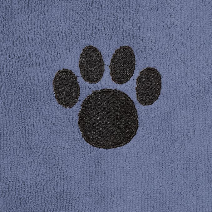 Bone Dry Pet Grooming, Embroidered Microfiber Towel Drying Collection, 15x30, Stonewash Blue