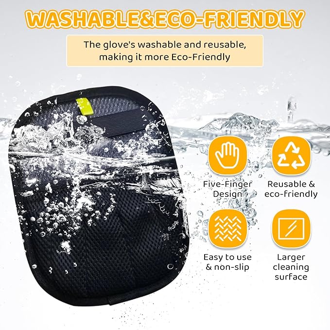 Pet Hair Removal Glove for Dogs & Cats, 2025 Newly Upgraded Five-Finger Electrostatic Pet Hair Gloves, Pet Hair Remover Tool for Clothing, Couch, Carpet, Car Seat（1 Pack Black）