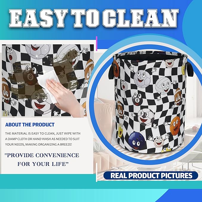 Ball Laundry Basket Oxford Cloth Funny Various Types Of Balls Laundry Hamper With Handle Foldable Portable Clothes Storage Basket 18.9 X 16.5 Storage Bag For Laundry Room/Bathroom/Bedroom/Dormitories