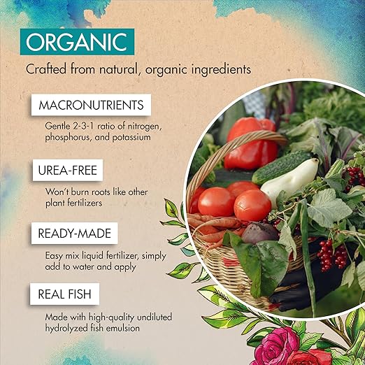 1 Gallon Organic Fish Emulsion Fertilizer for Plants - Ideal Liquid Fish Fertilizer for Plants, Flowers, Fruits & Vegetables, 2-3-1 NPK - Sustainably Sourced and Hydrolyzed for Steady Growth