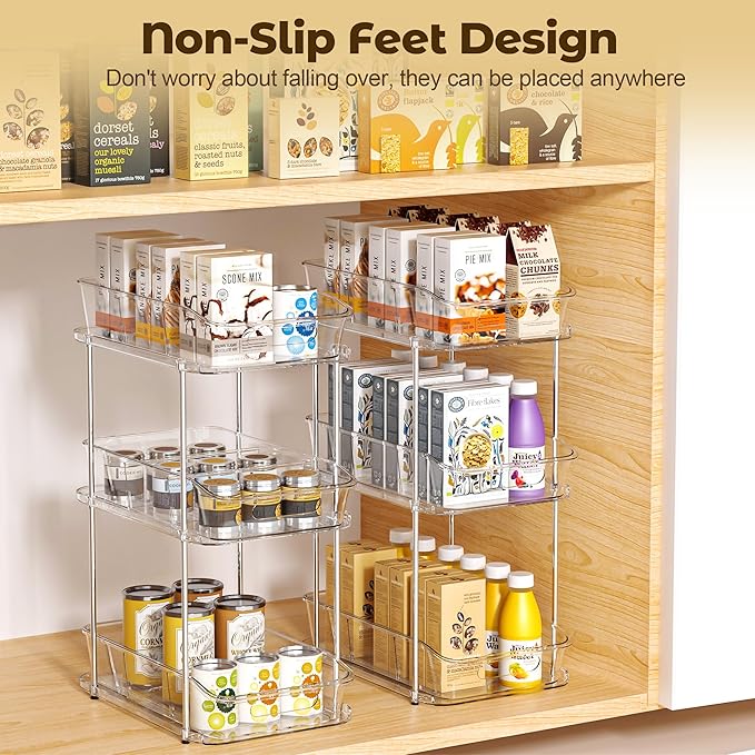 3 Tier Under Sink Organizer and Storage - Multi-Purpose Stackable Pantry Organizer with Pull-Out Clear Bins and Movable Dividers for Kitchen and Bathroom Cabinet