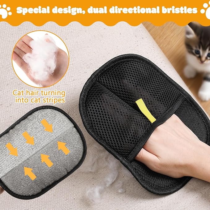 5 Pcs Pet Hair Removal Tool for Dogs & Cats, Newly Upgraded Reusable Electrostatic Pet Hair Gloves, Dog Cat Flea Comb, Pets Hairs Remover Tool, Pets Grooming Comb Kit for Couch, Carpet, Car Seat