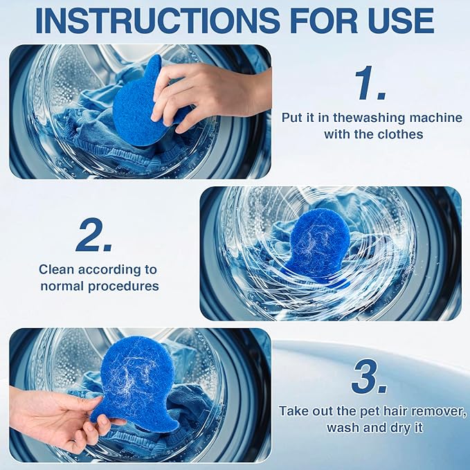 4pcs Pet Hair Remover for Washers, Sponge Dog Hair Catcher, Reusable Washers Lint Remover for Washing Machine Floor Sofa Pilling Clothes- Blue