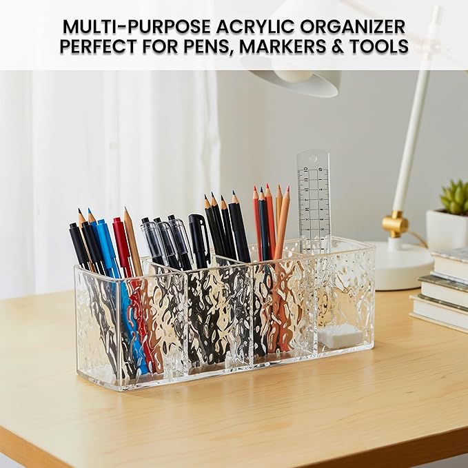 4 Slots Clear Acrylic Makeup Organizers | Multipurpose Acrylic Makeup Brush Holder, Clear Pencil Holder & Transparent Toothbrush Holder for Bathroom | Crystal Cosmetic Organizer Countertop for Women