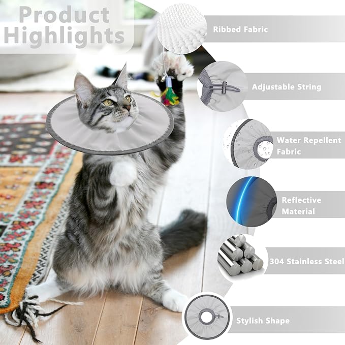 Lightweight Cat Cone Collar Soft, Soft Comfortable Cat Recovery Collar After Surgery, Elizabethan E Collar for Cats, Cone for Cats to Stop Licking (Gray, Small)