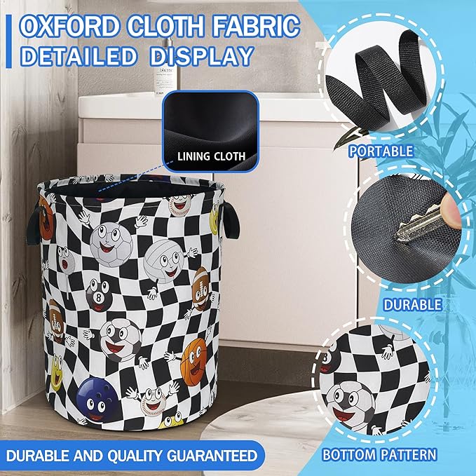Ball Laundry Basket Oxford Cloth Funny Various Types Of Balls Laundry Hamper With Handle Foldable Portable Clothes Storage Basket 18.9 X 16.5 Storage Bag For Laundry Room/Bathroom/Bedroom/Dormitories