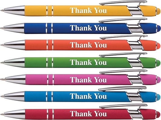 "Thank You" Premium Gift Stylus Pens For All TouchScreen Devices - Metal Soft Touch - 2 in 1 Combo Pen for Events, Parties, Employee Appreciation & More (7 Pack)