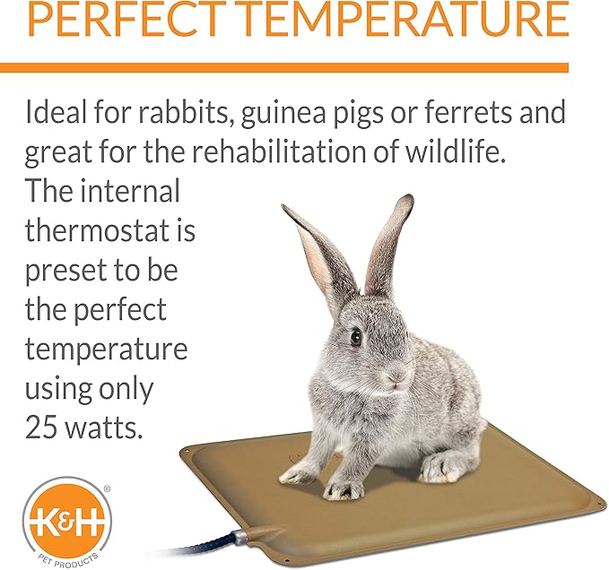 K&H Pet Products Small Animal Outdoor Heated Pad, Waterproof, Chew Resistant, Safety Listed, Indoor Outdoor Heater Warming Pad for Cat Houses, Rabbit Hutches, or Chick Brooders - 12 X 9in Tan 20W