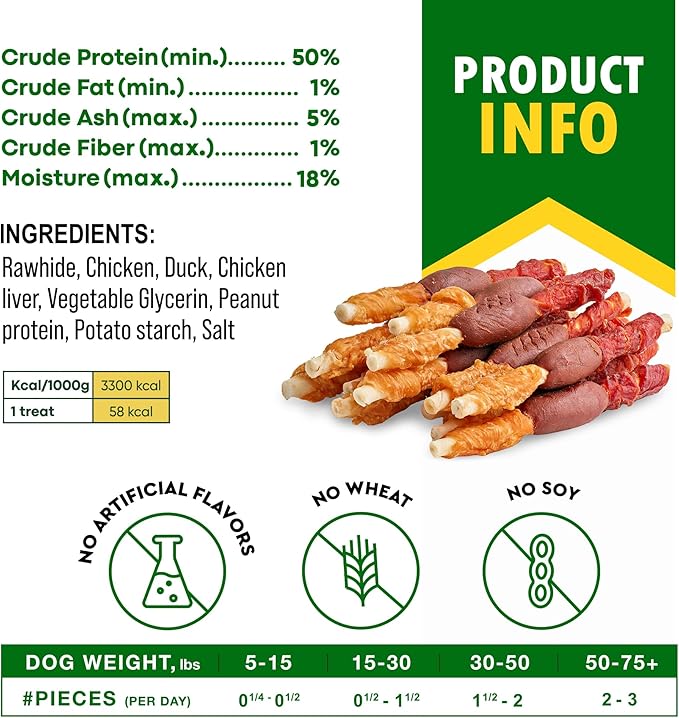 Dog Treats Rawhide Sticks Wrapped with Chicken 10.6 oz Pet Natural Chew Treats - Grain Free Meat & Human Grade Dried Snacks - Best for Small & Large Dogs (10.6 Ounce (Pack of 1), Triple Sticks)