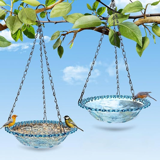 2 Pack Hanging Bird Baths, Hanging Bird Feeders for Outdoors, Bird Water Bowl for Garden Yard Decor(Plastic, Blue Color)