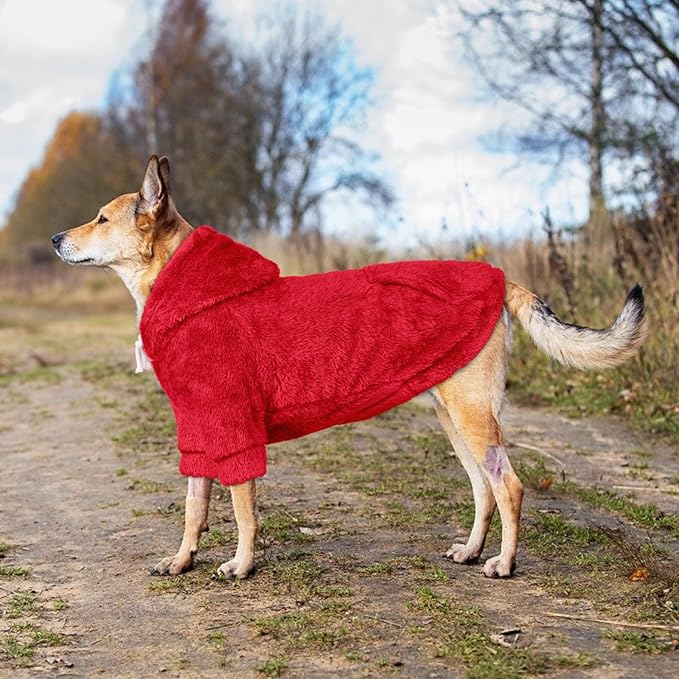 4XL Dog Sweaters for Large Dogs,Dog Hoodie,Warm Fuzzy Fleece Sweatshirt with Hood & Pocket,Leash Hole,Cozy Cold Weather Pet Clothes Sweater Hoodie for Large Dogs(Red,4XL)