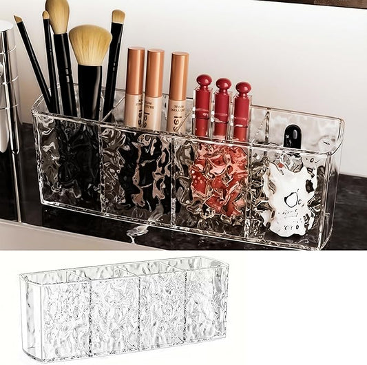 4 Slots Clear Acrylic Makeup Organizers | Multipurpose Acrylic Makeup Brush Holder, Clear Pencil Holder & Transparent Toothbrush Holder for Bathroom | Crystal Cosmetic Organizer Countertop for Women