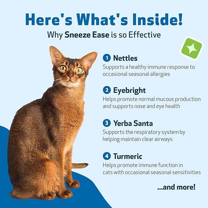 Pet Wellbeing Sneeze Ease for Cats - Occasional Sneezing, Seasonal Allergies, Nose and Eye Discomfort, Eyebright, Nettles - Veterinarian-Formulated Herbal Supplement 4 oz (118 ml)